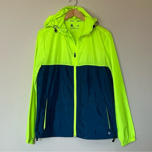 Xersion Men’s Jacket Size S Neon Yellow and Navy Raincoat - Picture 5 of 8